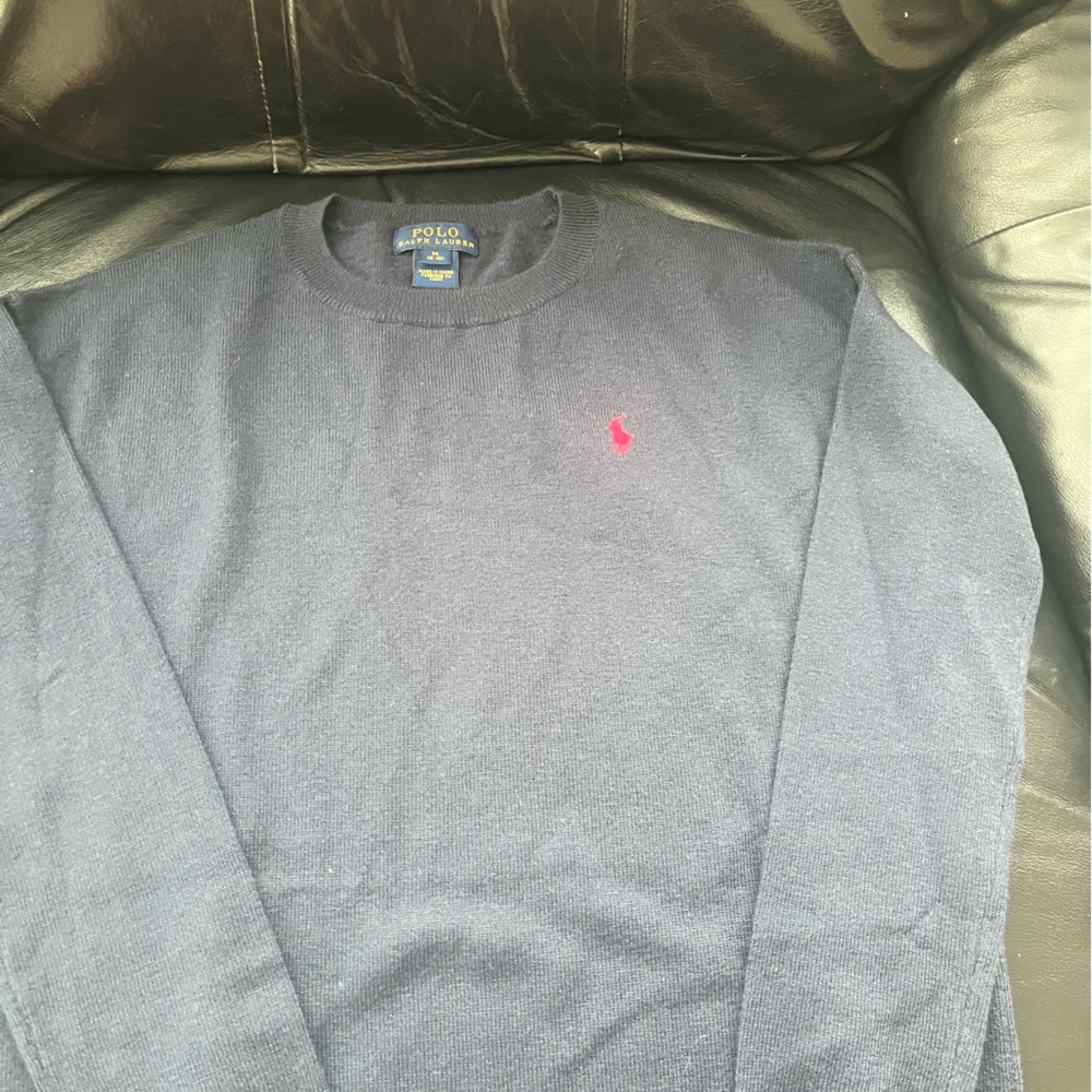 Polo by Ralph Lauren Navy Knit Sweater with Yellow Logo Tag